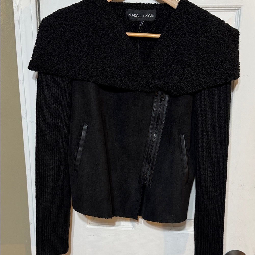 NWT Kendall & Kylie Black Textured Collar Biker Jacket